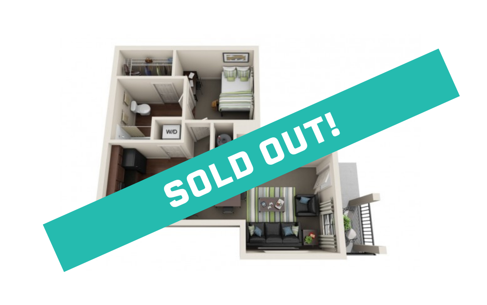 1BR/1BA - Flat - 1 bedroom floorplan layout with 1 bathroom and 604 square feet