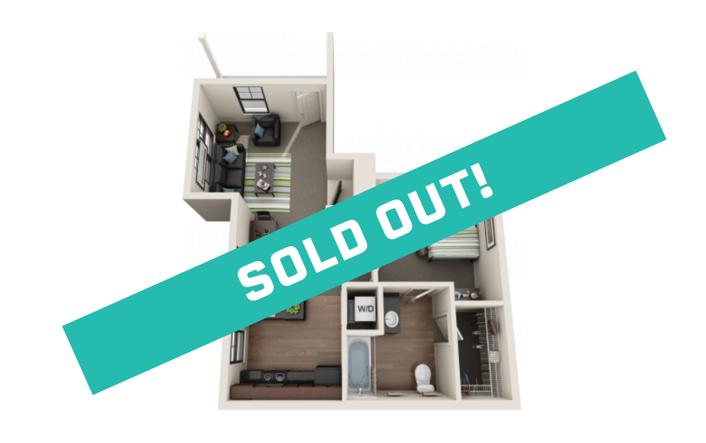 1BR/1BA - Large - 1 bedroom floorplan layout with 1 bathroom and 646 square feet