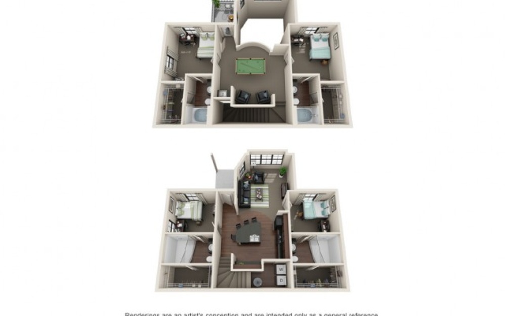 4BR/4BA - Townhouse Large - 4 bedroom floorplan layout with 4 bathrooms and 1865 square feet
