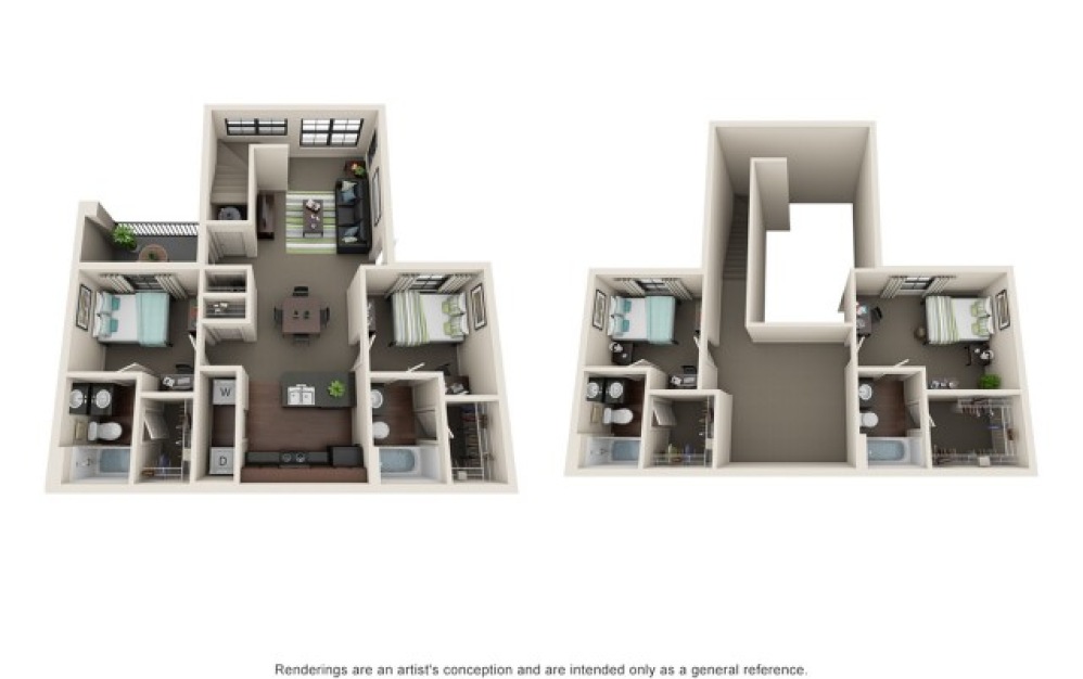 4BR/4BA - Townhouse Standard Plus - 4 bedroom floorplan layout with 4 bathrooms and 1538 square feet