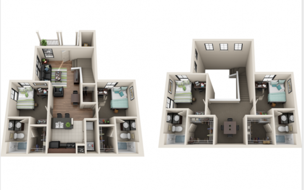 4BR/4BA - Townhouse Standard - 4 bedroom floorplan layout with 4 bathrooms and 1468 square feet